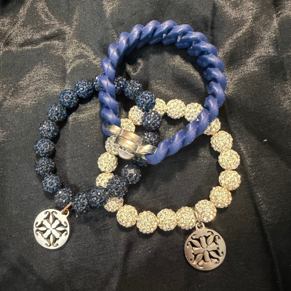 Rustic Cuff Bracelet Set‎ OS Blue Silver Pave Crystal Beaded Twisted Curb Link